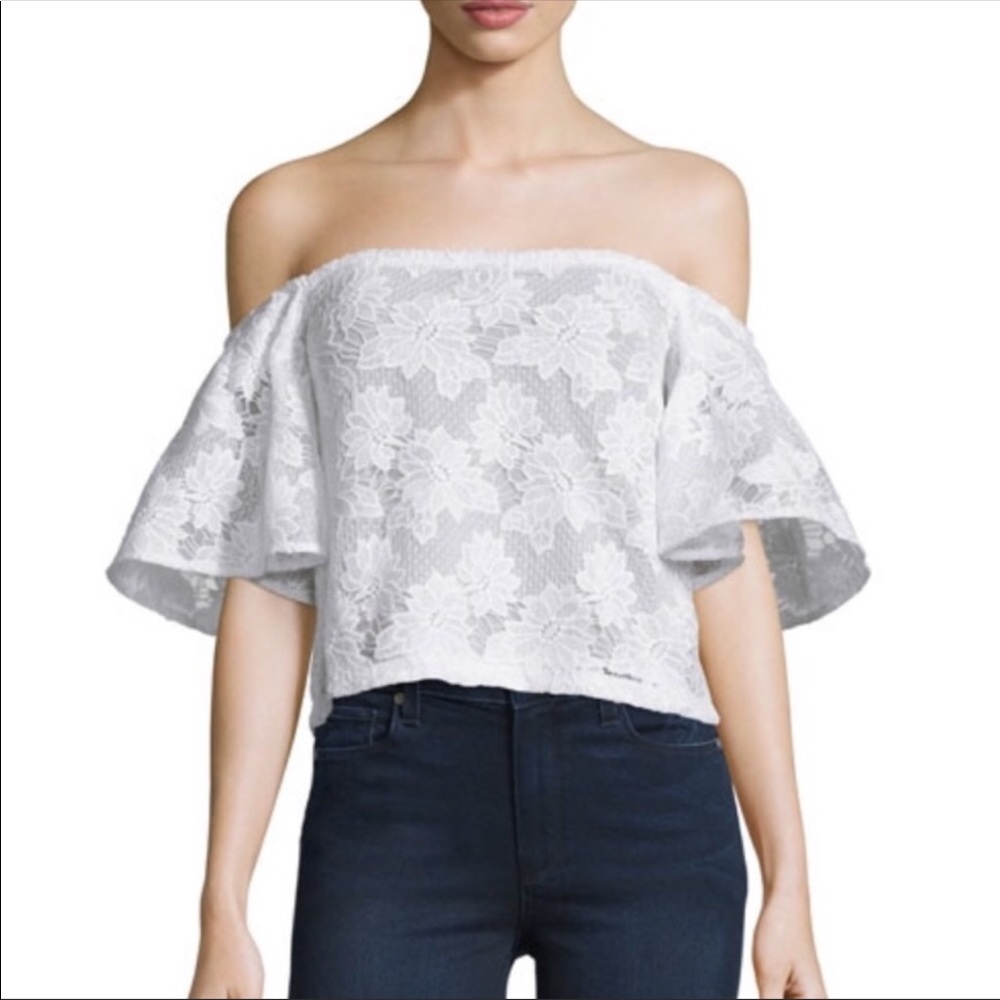 Nicholas Off the Shoulder White Lace Floral Top
